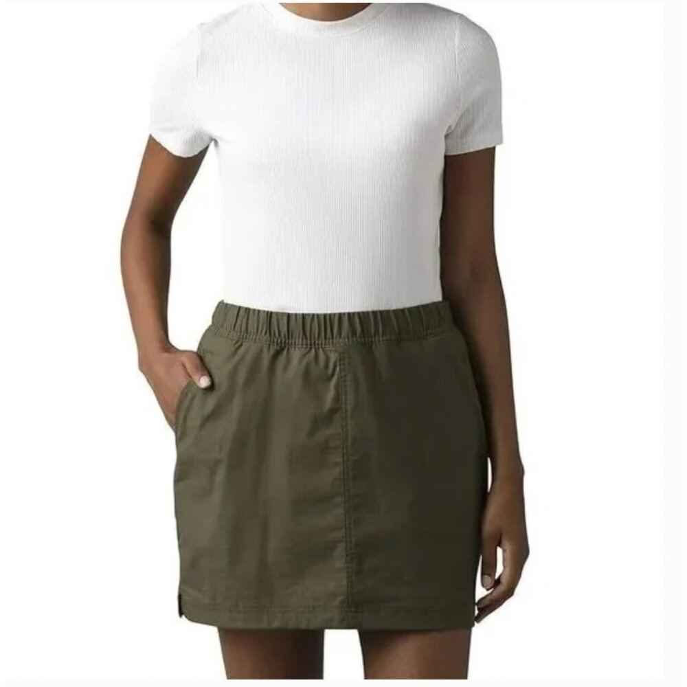 PrAna Double Peak Skort Womens 6 Green Elastic Waist Hiking Athletic Pockets